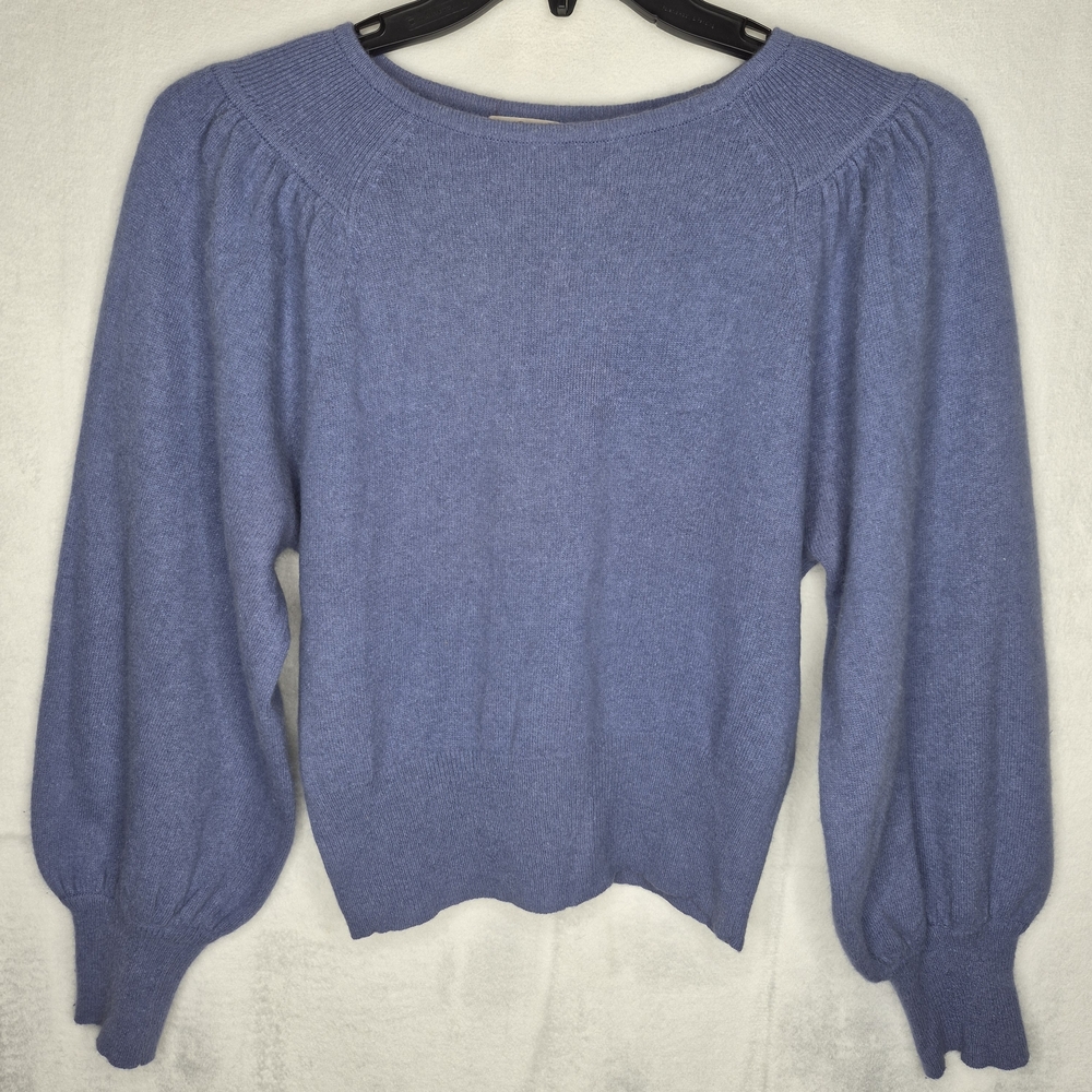 Vintage Carson Pirie Scott Angora Lambswool Puff Shoulder Sweater Blue - M